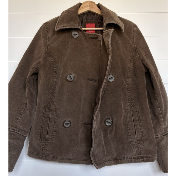 VTG Esprit Outerwear Brown Corduroy Peacoat Quilted Lined Double Breasted Y2K M - Picture 9 of 16